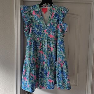 Lilly Pulitzer Green, Pink and Blue Flutter Sleeve Sundress